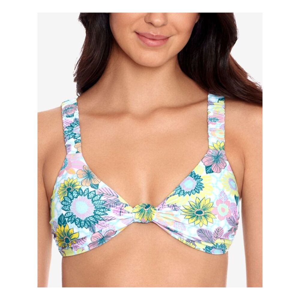 SALT + COVE Women's Blue Knot-Bikini Scruncie Bralette Swimsuit Top XS